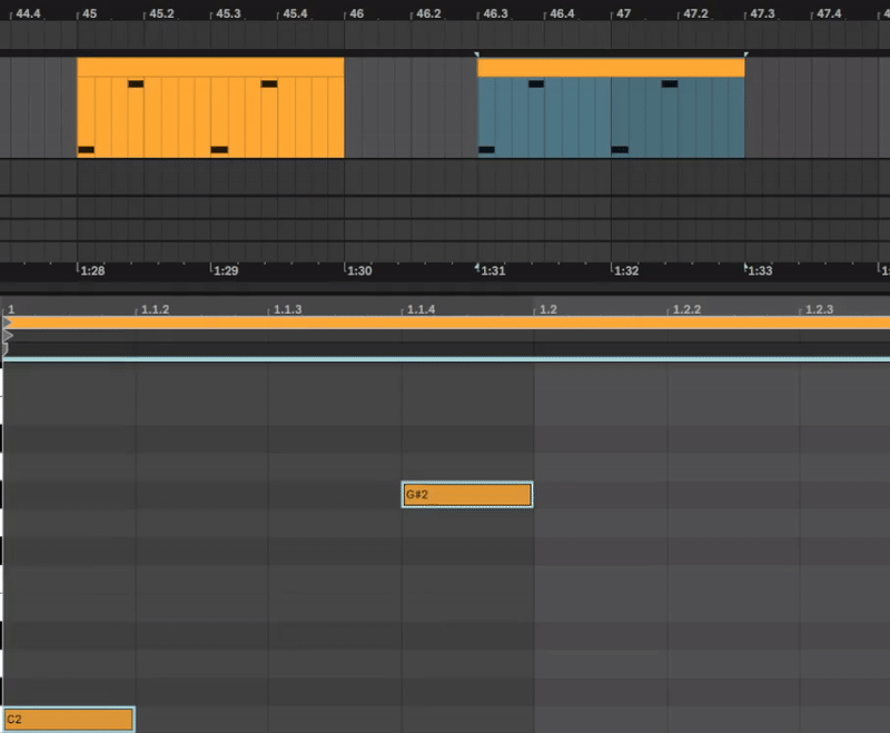 Ableton Tonhöhe verändert Clips im Arranger.gif