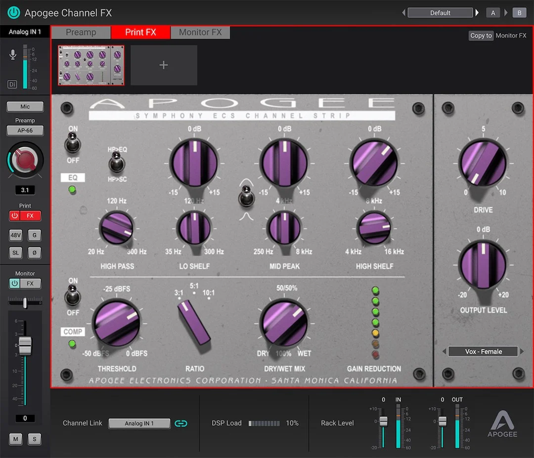 Apogee Symphony ECS Channel Strip Apogee Channel FX - Print FX_press.webp
