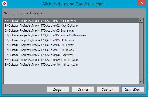 Cubase öffnet nicht, wenn nicht ALLE Audio-Dateien ...