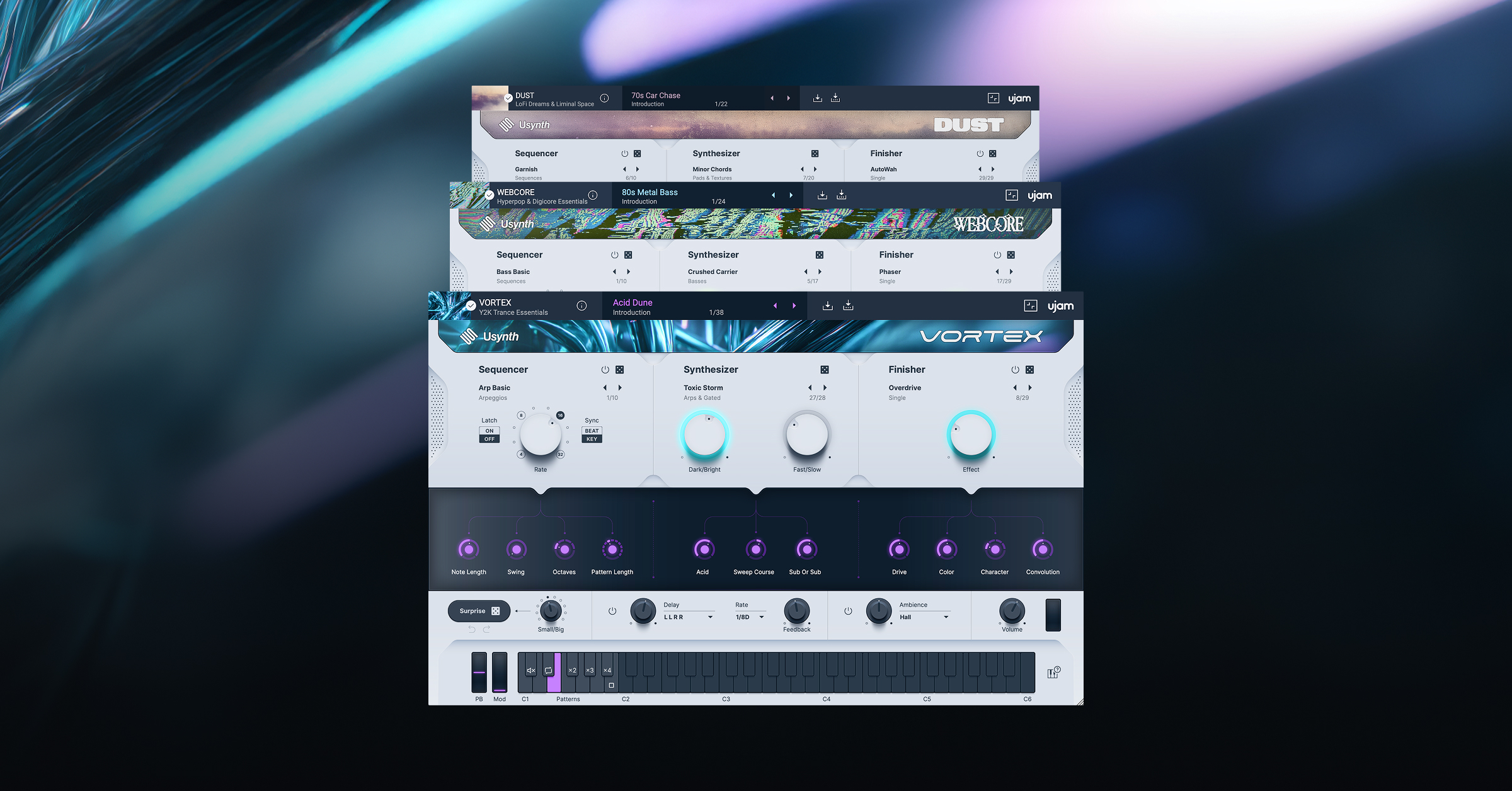 UJAM  Drei neue Usynths erweitern das Portfolio: VORTEX, WEBCORE und DUST