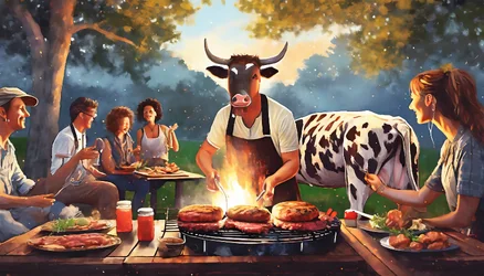 Firefly Grill Party; people playing a barbecue in the open air, celebrating and grilling thei...webp