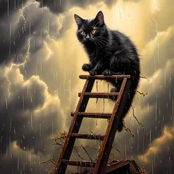 Murphys_Gesetz_Leiter_schwarze_Katze_Regen_Gewitter.webp