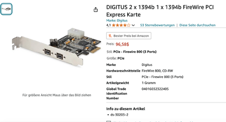 3 x Digitus FIREWIRE 800 PCI Express Add-On Card (1934b)